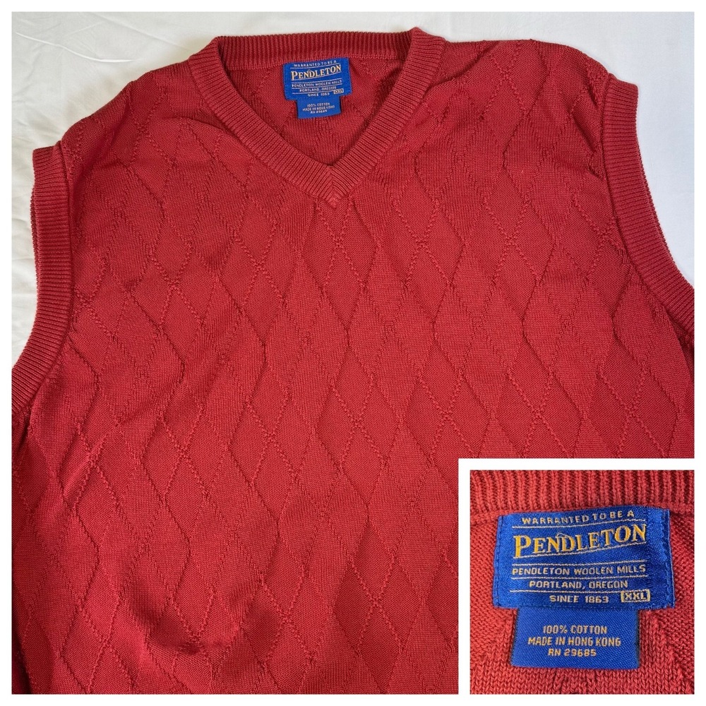 Vintage Pendleton Sweater Vest Red Men's Size‎ XXL 100% Cotton Made in Hong Kong